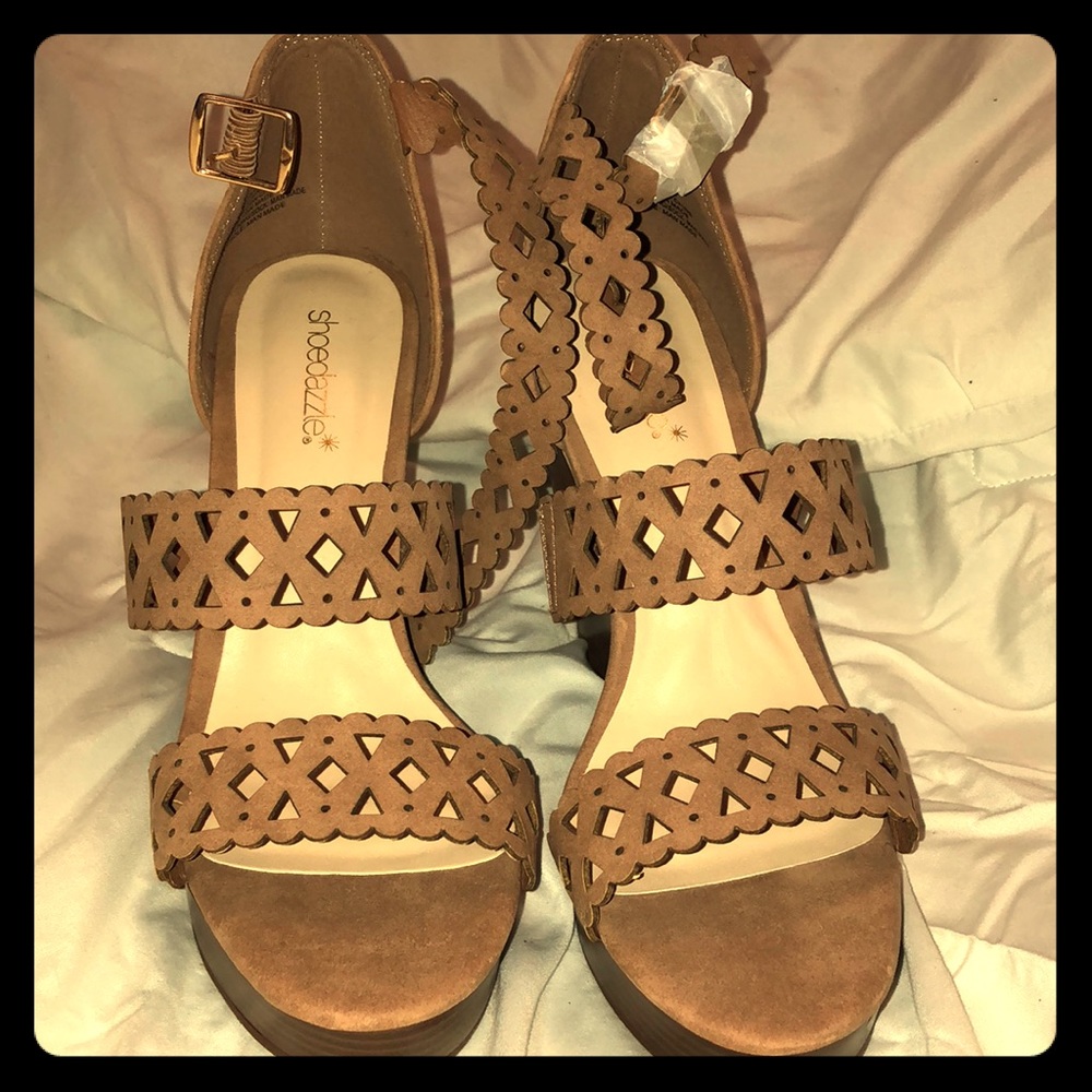 Tan, Velvet Wedges.
